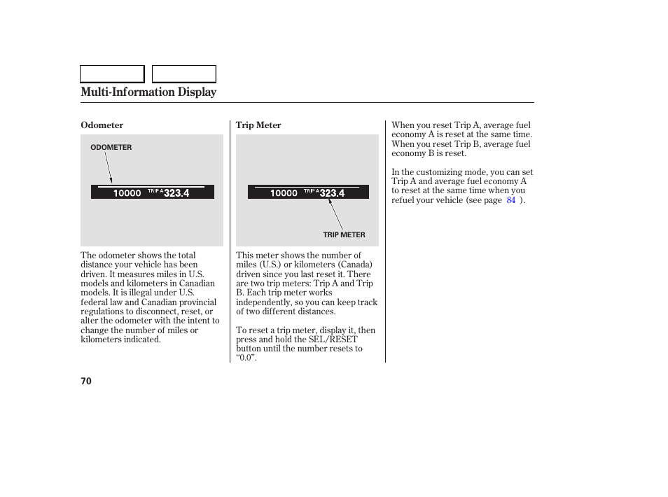 Multi-information display | Acura 2005 RL - Owner's Manual User Manual | Page 71 / 394