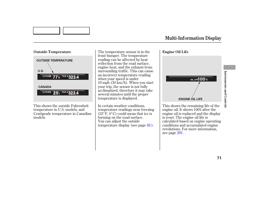 Multi-information display | Acura 2005 RL - Owner's Manual User Manual | Page 72 / 394