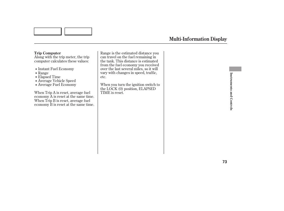 Multi-information display | Acura 2005 RL - Owner's Manual User Manual | Page 74 / 394