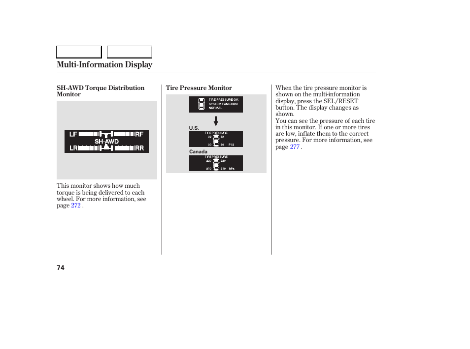 Multi-information display | Acura 2005 RL - Owner's Manual User Manual | Page 75 / 394