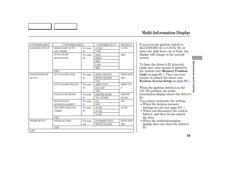 Multi-information display | Acura 2005 RL - Owner's Manual User Manual | Page 80 / 394