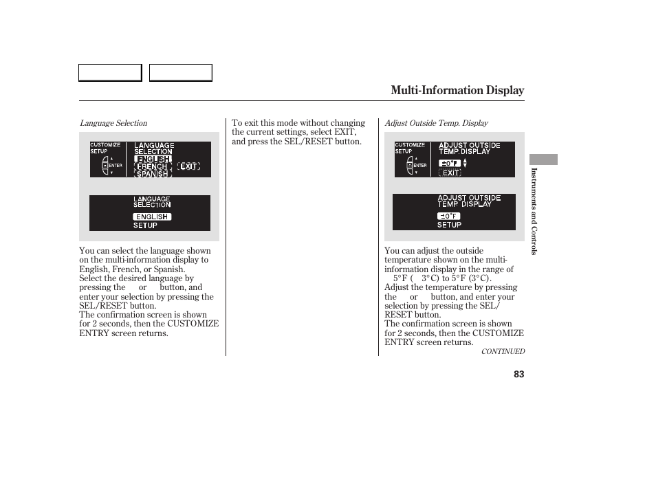 Multi-information display | Acura 2005 RL - Owner's Manual User Manual | Page 84 / 394