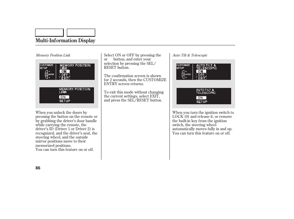 Multi-information display | Acura 2005 RL - Owner's Manual User Manual | Page 87 / 394