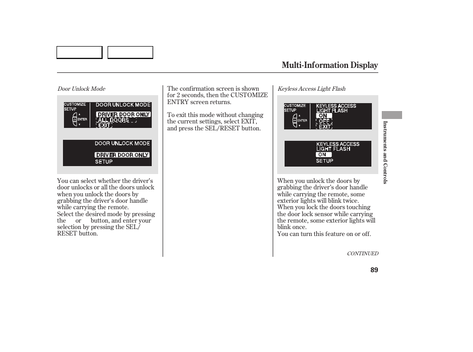 Multi-information display | Acura 2005 RL - Owner's Manual User Manual | Page 90 / 394