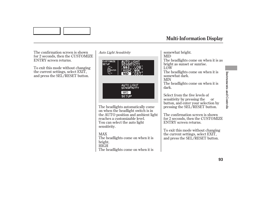 Multi-information display | Acura 2005 RL - Owner's Manual User Manual | Page 94 / 394