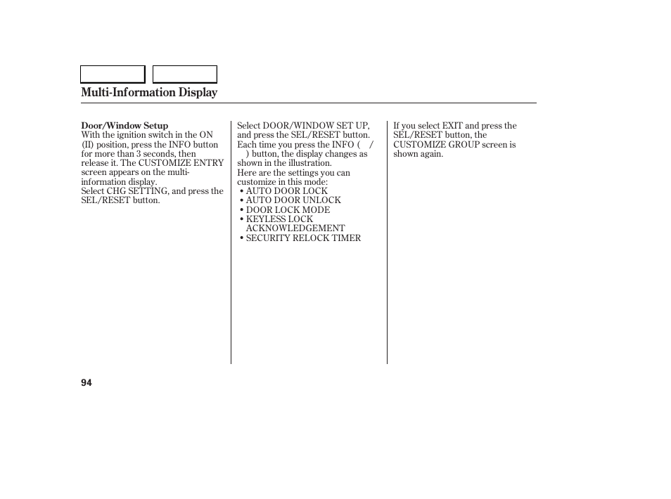 Multi-information display | Acura 2005 RL - Owner's Manual User Manual | Page 95 / 394