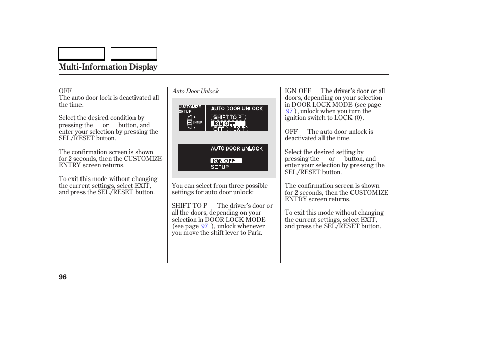 Multi-information display | Acura 2005 RL - Owner's Manual User Manual | Page 97 / 394