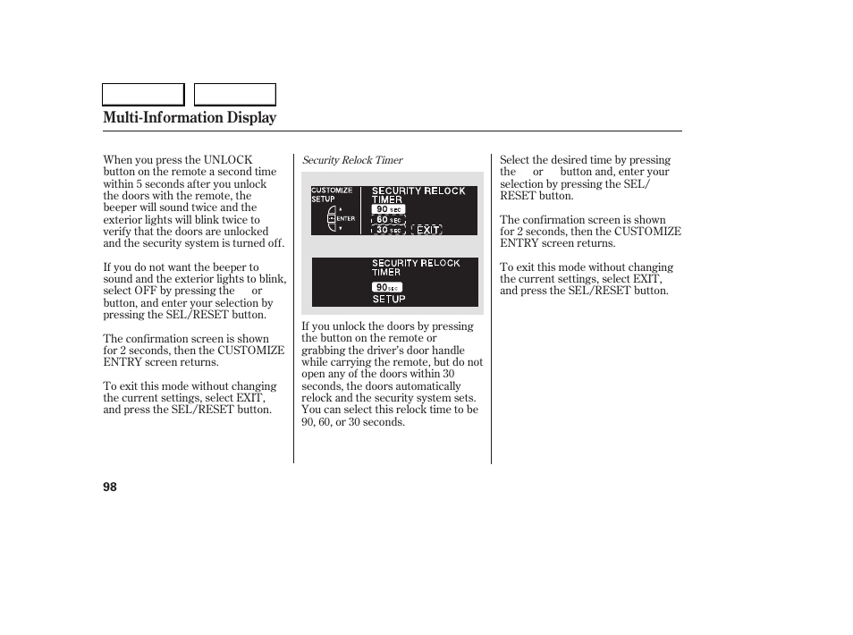 Multi-information display | Acura 2005 RL - Owner's Manual User Manual | Page 99 / 394
