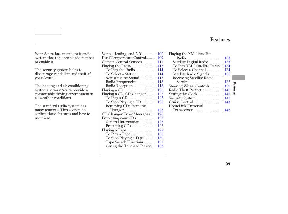 Features | Acura 2005 TSX - Owner's Manual User Manual | Page 100 / 288