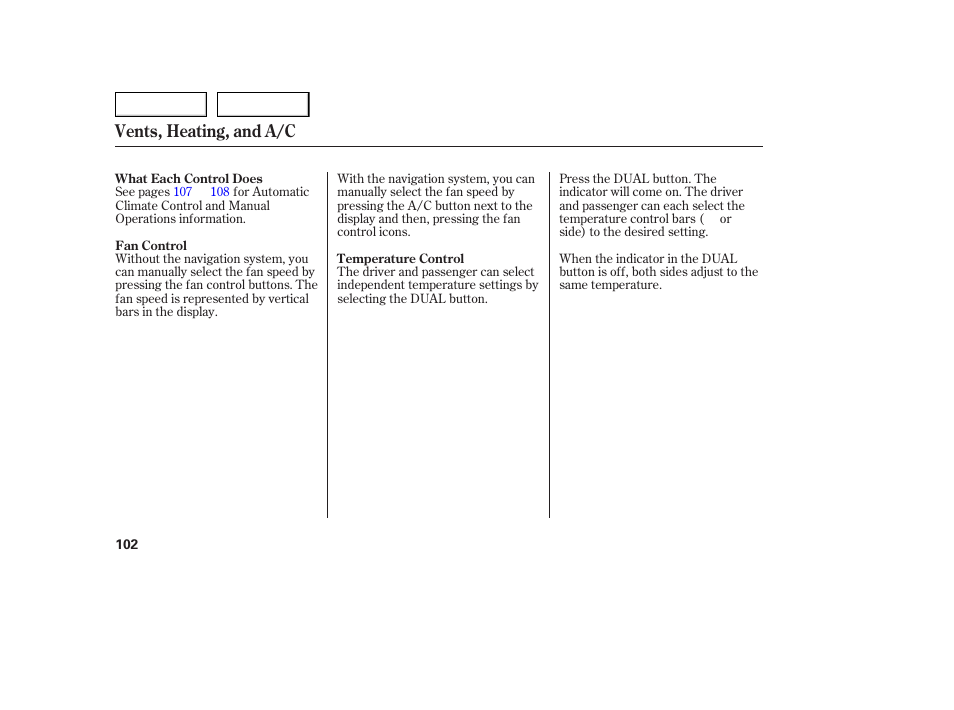 Vents, heating, and a/c | Acura 2005 TSX - Owner's Manual User Manual | Page 103 / 288