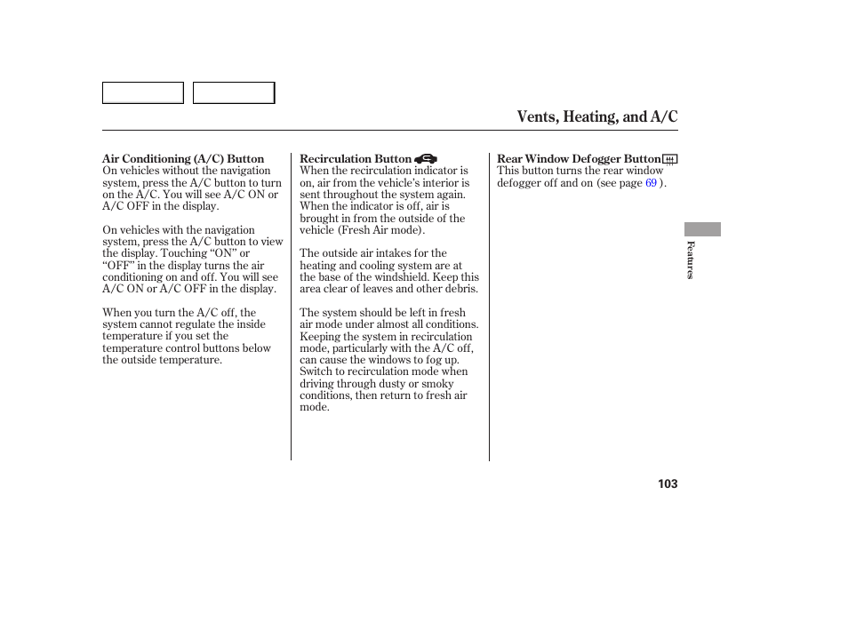 Vents, heating, and a/c | Acura 2005 TSX - Owner's Manual User Manual | Page 104 / 288