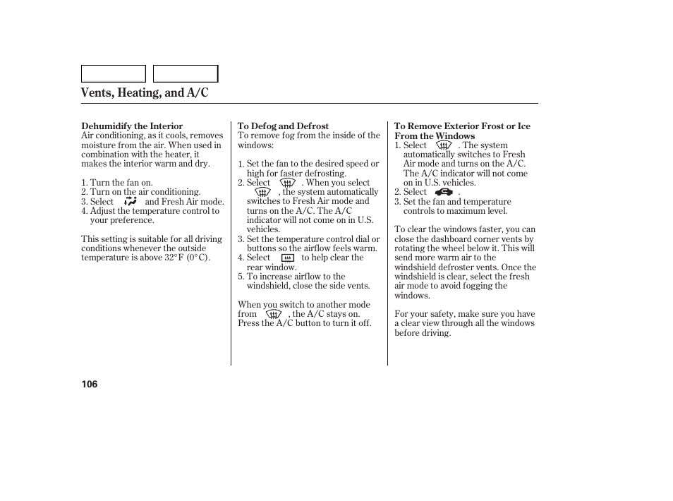Vents, heating, and a/c | Acura 2005 TSX - Owner's Manual User Manual | Page 107 / 288