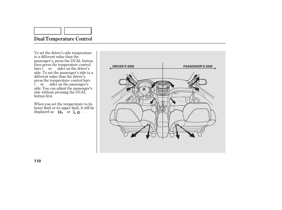 Dual temperature control | Acura 2005 TSX - Owner's Manual User Manual | Page 111 / 288