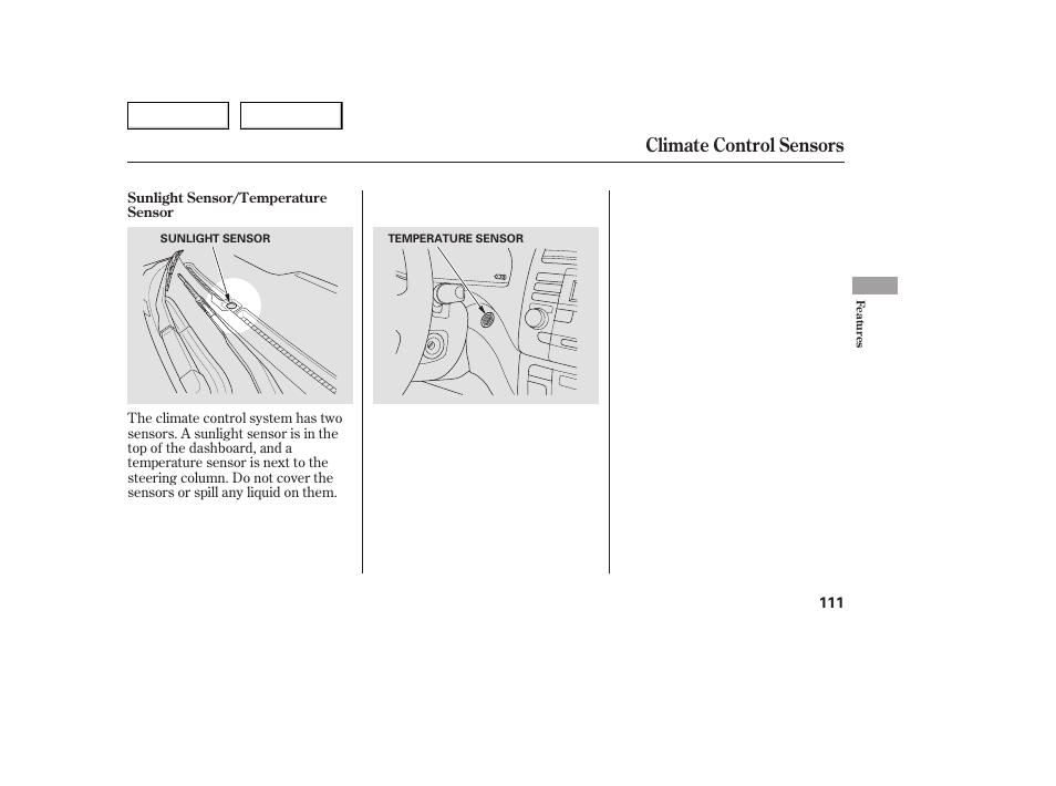Climate control sensors | Acura 2005 TSX - Owner's Manual User Manual | Page 112 / 288