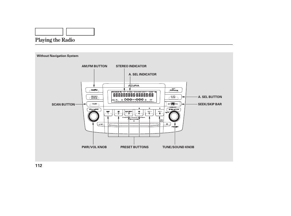 Playing the radio | Acura 2005 TSX - Owner's Manual User Manual | Page 113 / 288