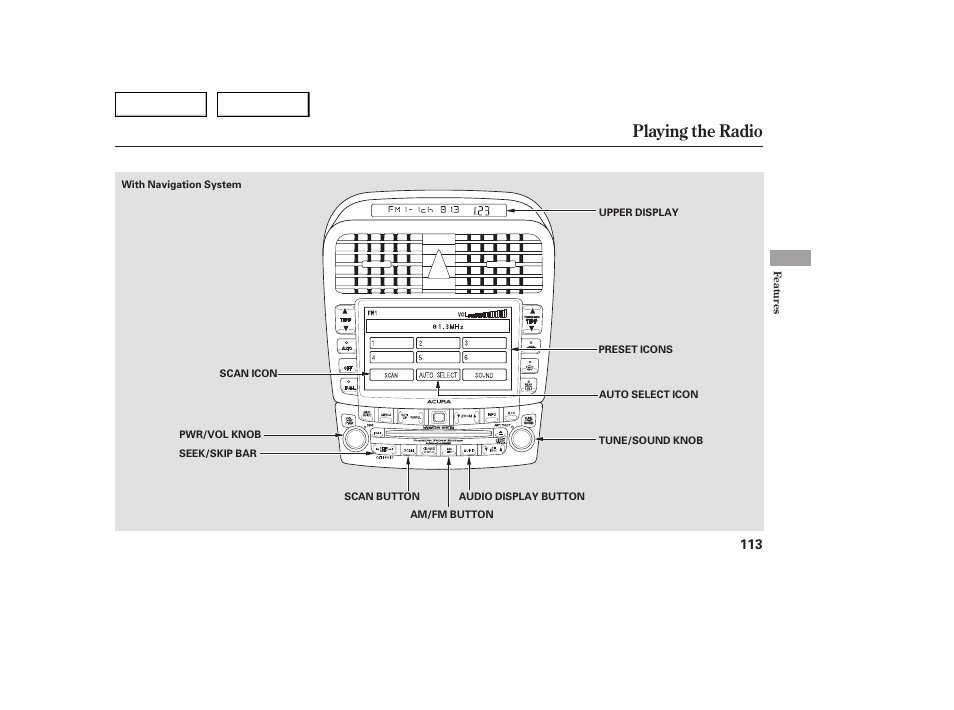 Playing the radio | Acura 2005 TSX - Owner's Manual User Manual | Page 114 / 288