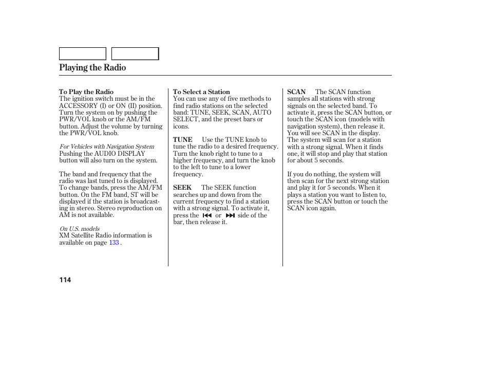 Playing the radio | Acura 2005 TSX - Owner's Manual User Manual | Page 115 / 288