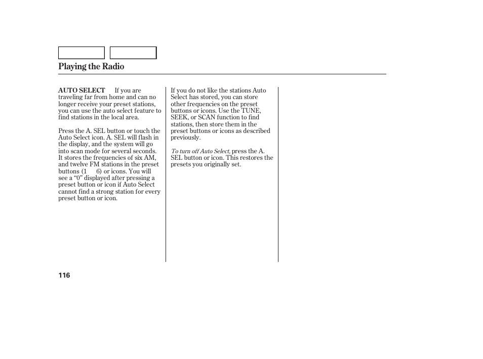 Playing the radio | Acura 2005 TSX - Owner's Manual User Manual | Page 117 / 288