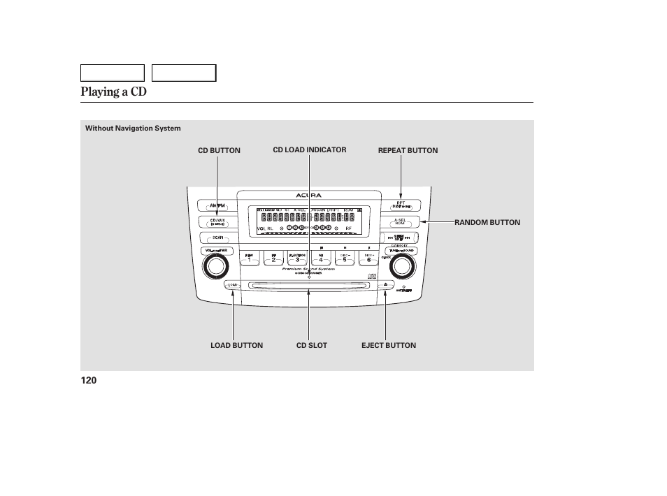 Playing a cd | Acura 2005 TSX - Owner's Manual User Manual | Page 121 / 288