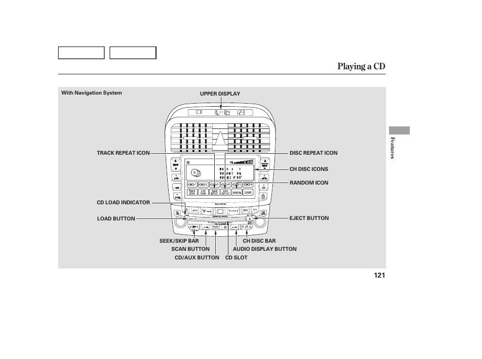 Playing a cd | Acura 2005 TSX - Owner's Manual User Manual | Page 122 / 288