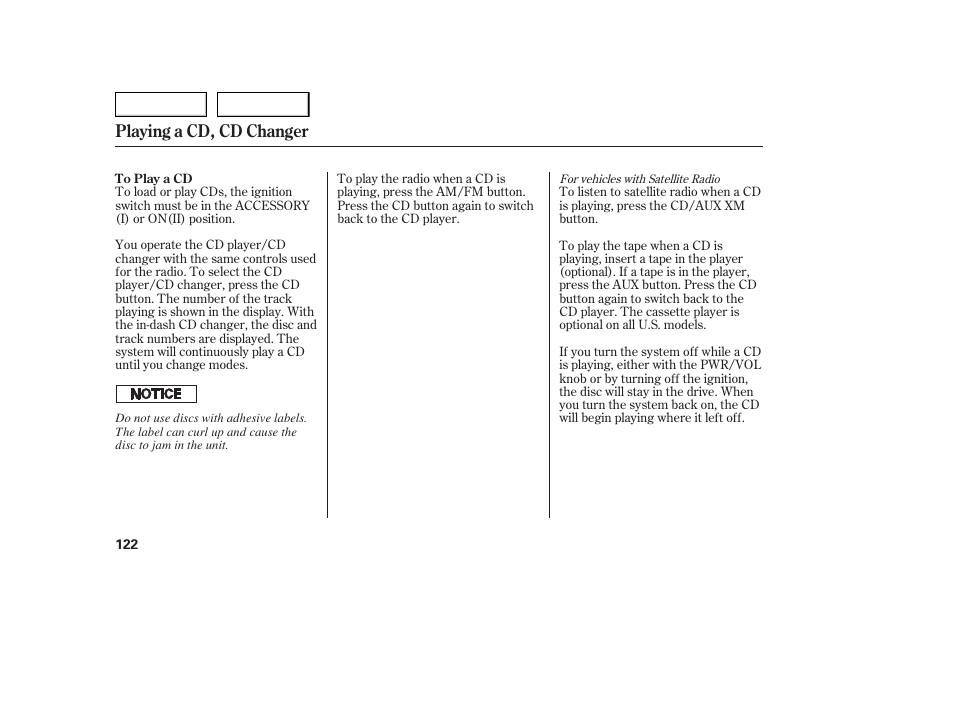 Playing a cd, cd changer | Acura 2005 TSX - Owner's Manual User Manual | Page 123 / 288