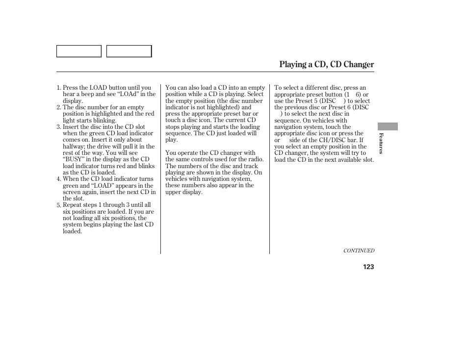 Playing a cd, cd changer | Acura 2005 TSX - Owner's Manual User Manual | Page 124 / 288