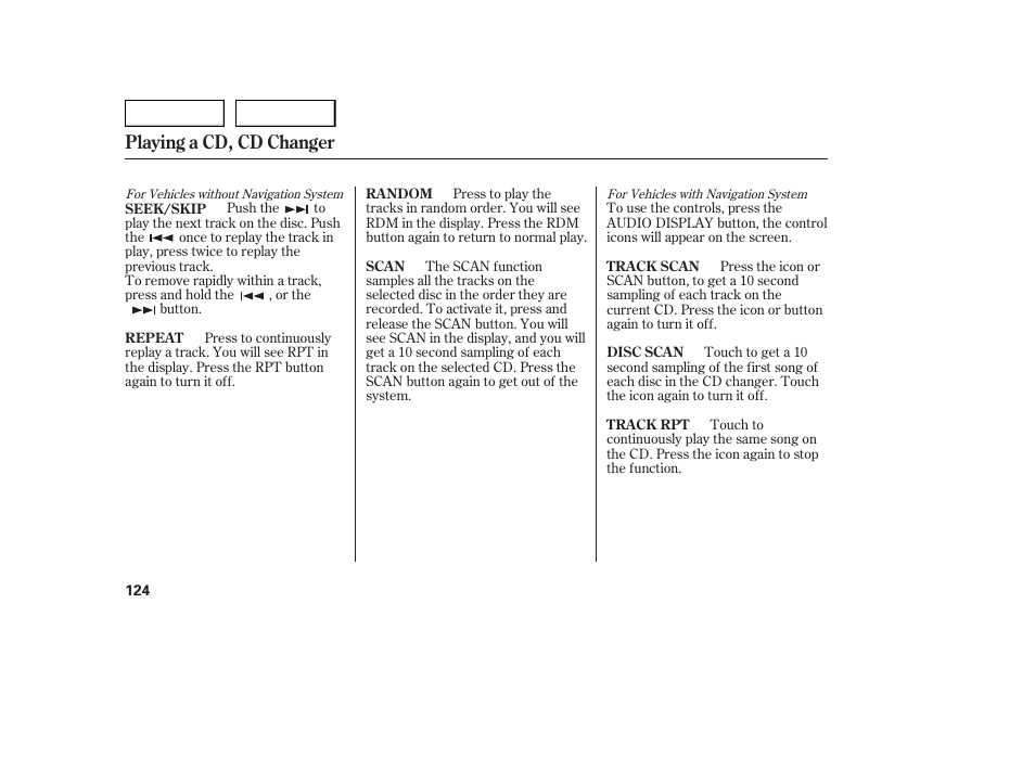 Playing a cd, cd changer | Acura 2005 TSX - Owner's Manual User Manual | Page 125 / 288