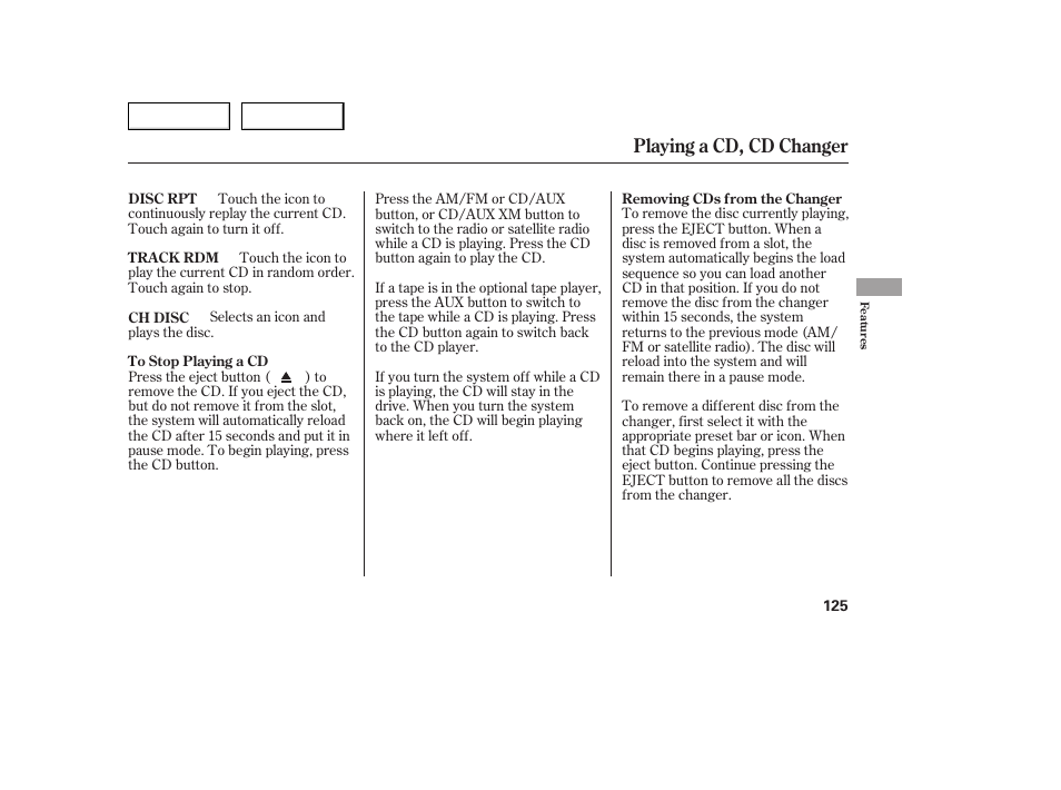 Playing a cd, cd changer | Acura 2005 TSX - Owner's Manual User Manual | Page 126 / 288