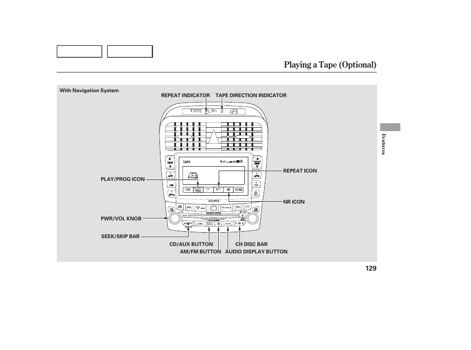 Playing a tape (optional) | Acura 2005 TSX - Owner's Manual User Manual | Page 130 / 288