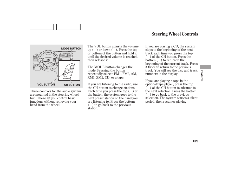 Steering wheel controls | Acura 2005 TSX - Owner's Manual User Manual | Page 140 / 288