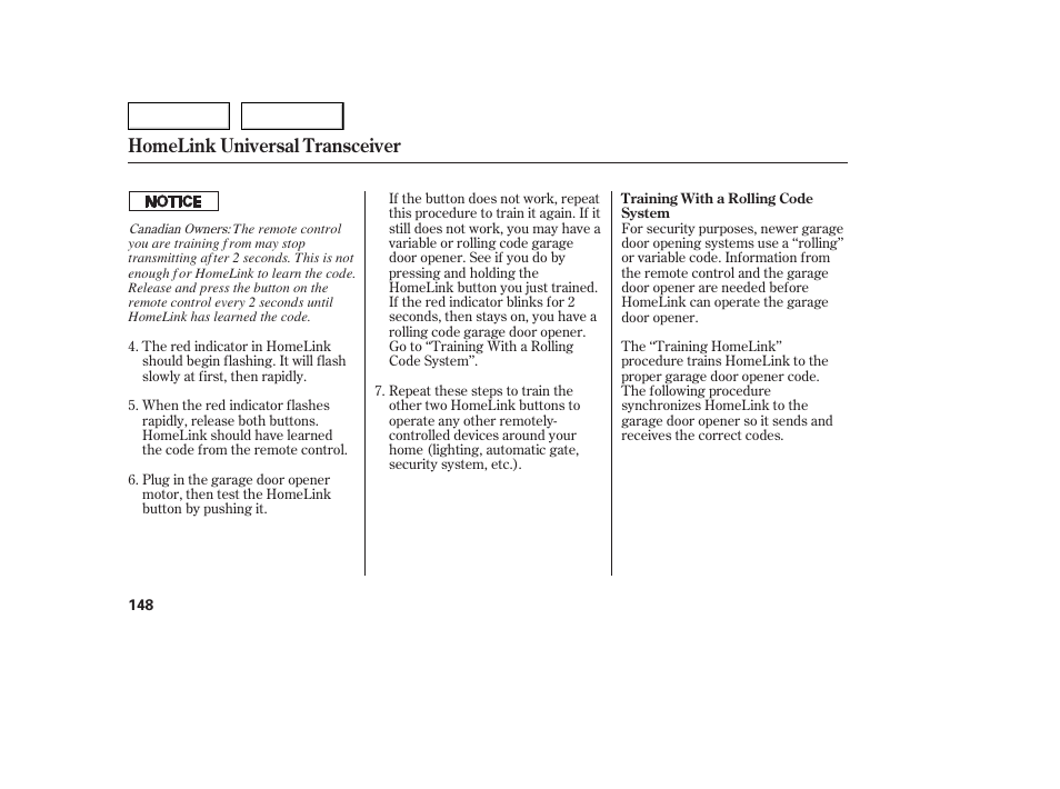 Homelink universal transceiver | Acura 2005 TSX - Owner's Manual User Manual | Page 149 / 288