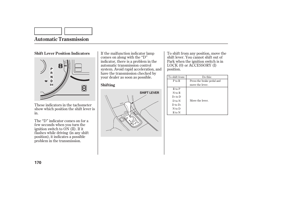 Automatic transmission | Acura 2005 TSX - Owner's Manual User Manual | Page 171 / 288