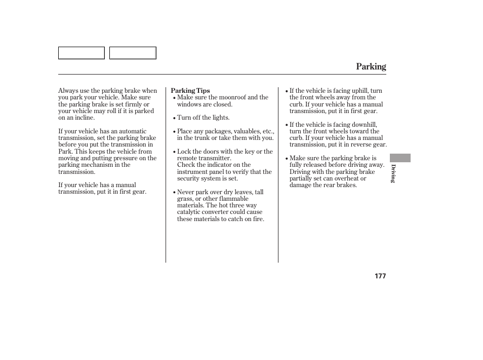 Parking | Acura 2005 TSX - Owner's Manual User Manual | Page 178 / 288
