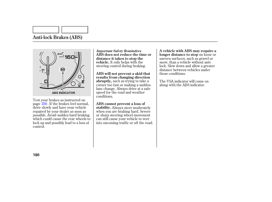 Anti-lock brakes (abs) | Acura 2005 TSX - Owner's Manual User Manual | Page 181 / 288