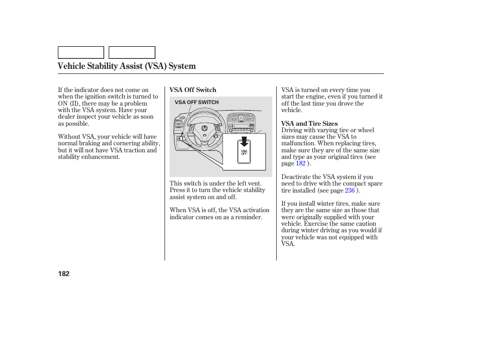 Vehicle stability assist (vsa) system | Acura 2005 TSX - Owner's Manual User Manual | Page 183 / 288