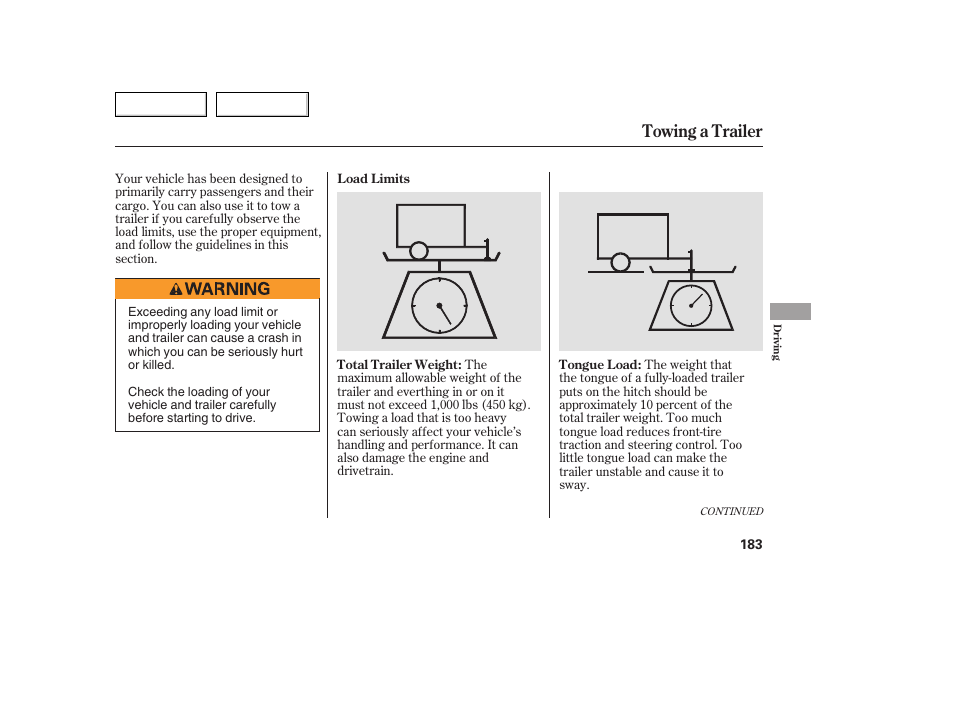 Towing a trailer | Acura 2005 TSX - Owner's Manual User Manual | Page 184 / 288