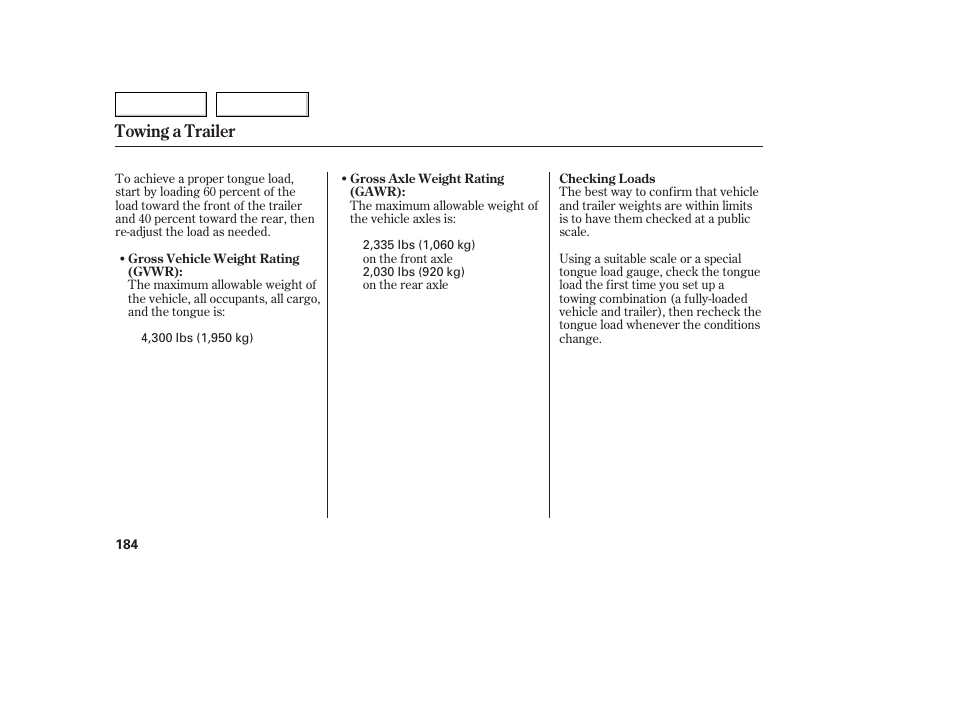 Towing a trailer | Acura 2005 TSX - Owner's Manual User Manual | Page 185 / 288