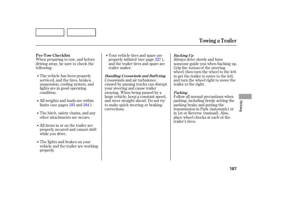 Towing a trailer | Acura 2005 TSX - Owner's Manual User Manual | Page 188 / 288