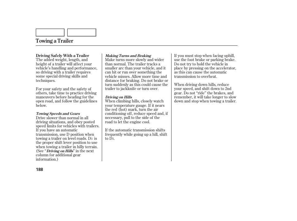 Towing a trailer | Acura 2005 TSX - Owner's Manual User Manual | Page 189 / 288