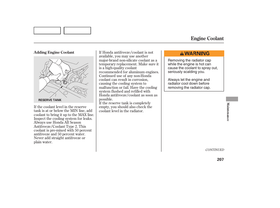 Engine coolant | Acura 2005 TSX - Owner's Manual User Manual | Page 208 / 288