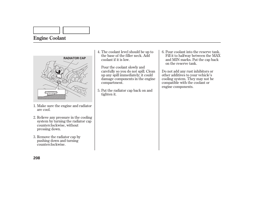 Engine coolant | Acura 2005 TSX - Owner's Manual User Manual | Page 209 / 288