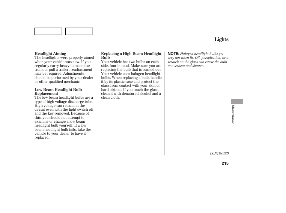 Lights | Acura 2005 TSX - Owner's Manual User Manual | Page 216 / 288