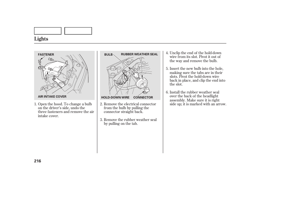 Lights | Acura 2005 TSX - Owner's Manual User Manual | Page 217 / 288