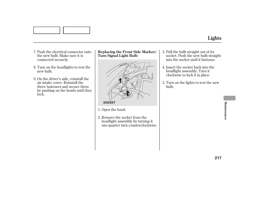 Lights | Acura 2005 TSX - Owner's Manual User Manual | Page 218 / 288