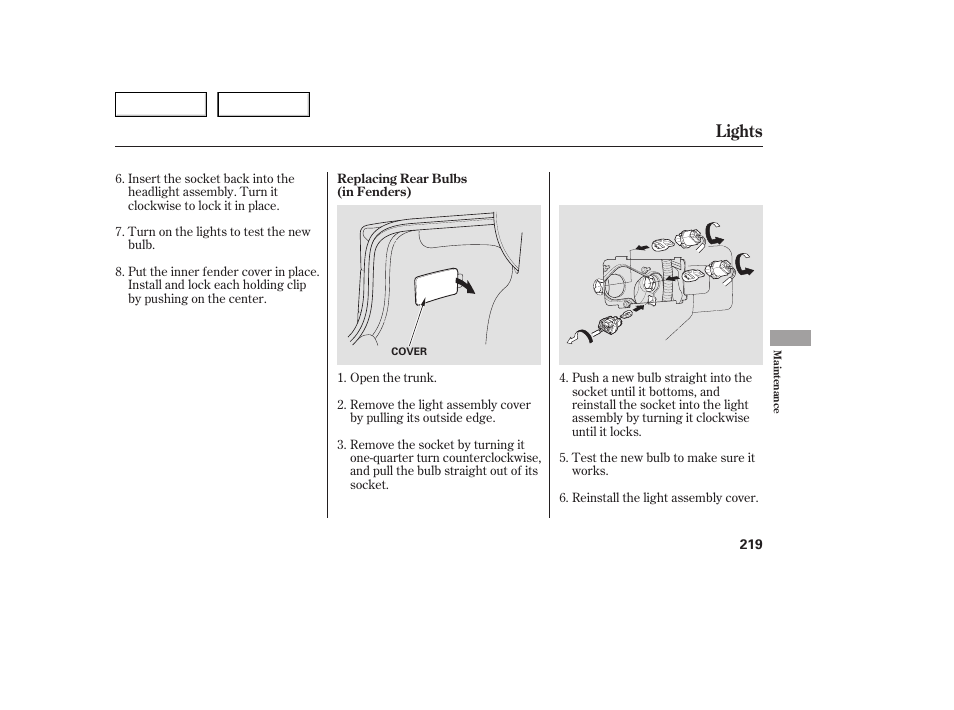 Lights | Acura 2005 TSX - Owner's Manual User Manual | Page 220 / 288