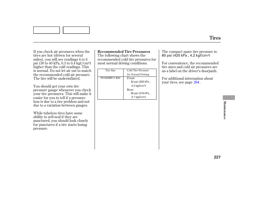 Tires | Acura 2005 TSX - Owner's Manual User Manual | Page 228 / 288