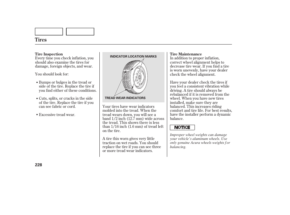 Tires | Acura 2005 TSX - Owner's Manual User Manual | Page 229 / 288