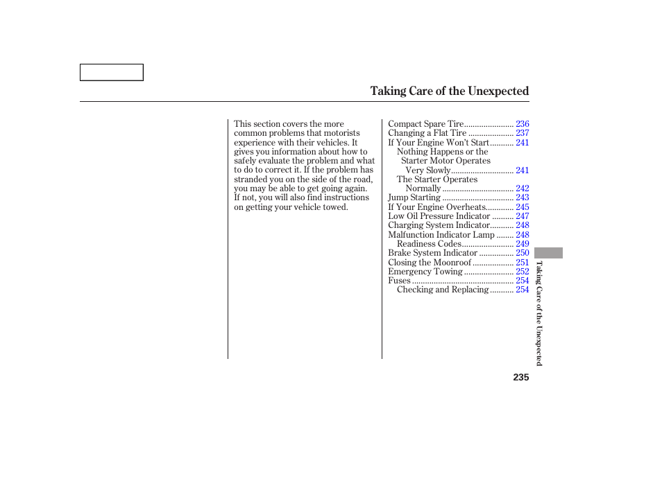 Taking care of the unexpected | Acura 2005 TSX - Owner's Manual User Manual | Page 236 / 288