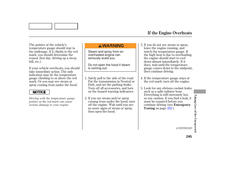 If the engine overheats | Acura 2005 TSX - Owner's Manual User Manual | Page 246 / 288