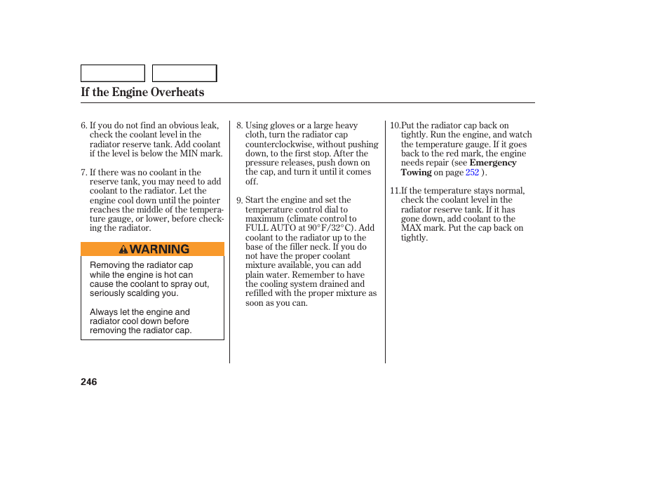 If the engine overheats | Acura 2005 TSX - Owner's Manual User Manual | Page 247 / 288